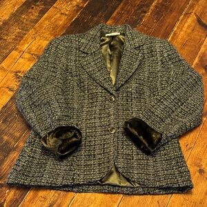 Coldwater Creek Black and Green Tweed Velvet and Satin Blazer size 10